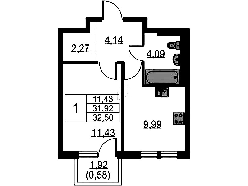 1-комнатная квартира 32.5 м², 5/12 эт., ЖК «Невская Долина»
